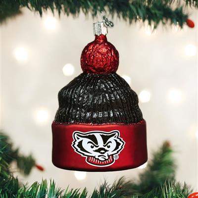 Wisconsin Badgers Glass Christmas Ornament - Beanie