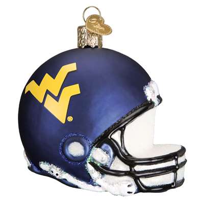 West Virginia Mountaineers Glass Christmas Ornament - Football Helmet